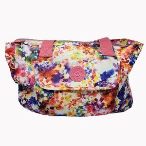 Kipling Floral Print Large 16x10 Nylon Shoulder/Tote Bag Purse With Zip Top